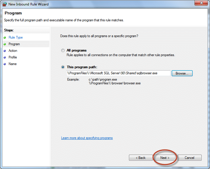 Windows Firewall Browse